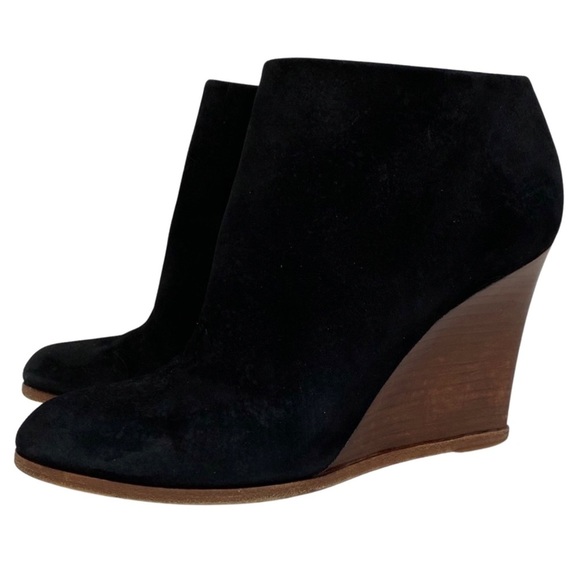 Celine Paris Wedge Suede Ankle Bootie Womens EUR 39 US Size 9 Black Tan Boots - Picture 1 of 16